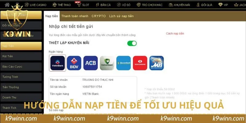 Chỉ dạy tân binh hướng dẫn nạp tiền để tối ưu hiệu quả